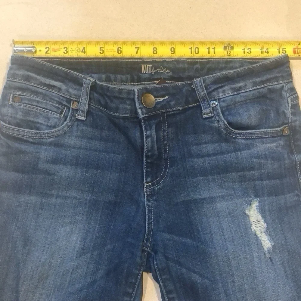 KUT FROM THE KLOTH WOMENS DISTRESSED FIVE POCKET STRAIGHT LEG JEANS BLUE SIZE 4